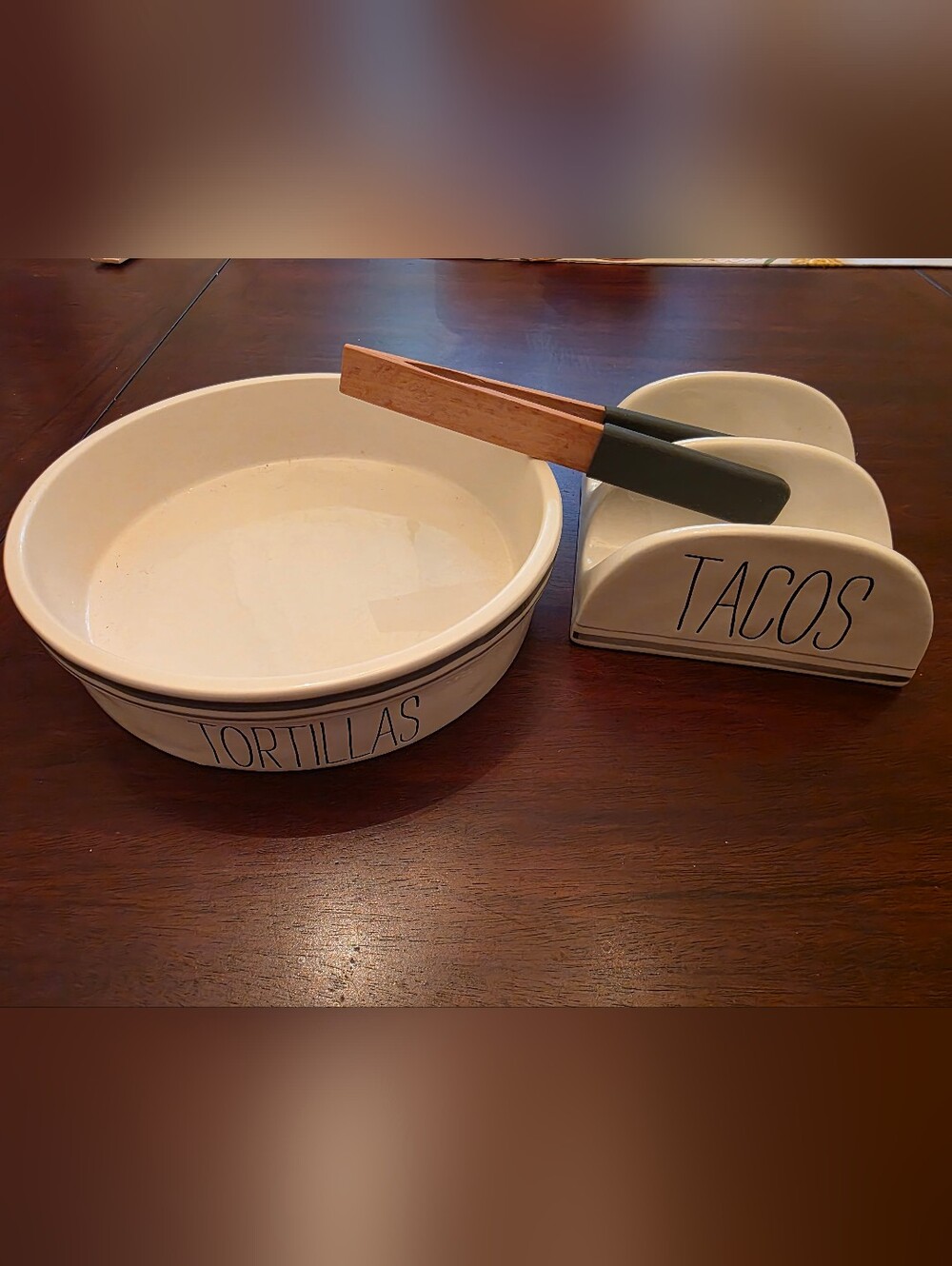 Mud Pie Decorative Ceramic Taco & Tortilla Holder With Tongs Party Festive